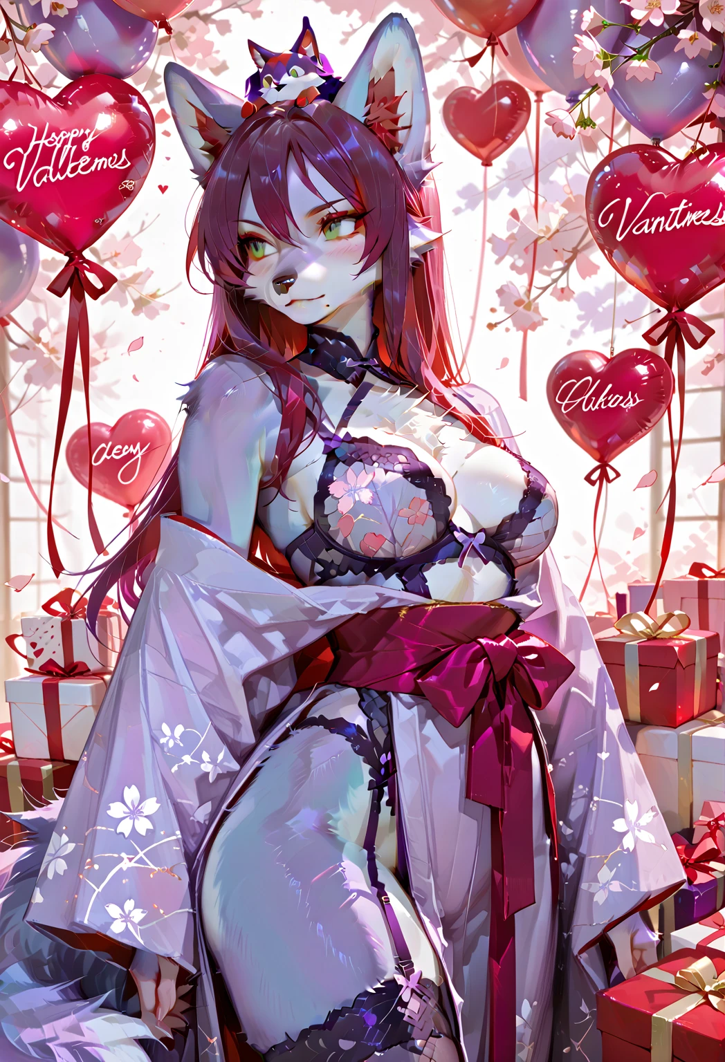1人、zayusu in lingerie、Luxury room background、a canopy bed、Chewing on a condom、knee high socks、garterbelts、blushing、There is a heart-shaped pink pattern on the lower abdomen.