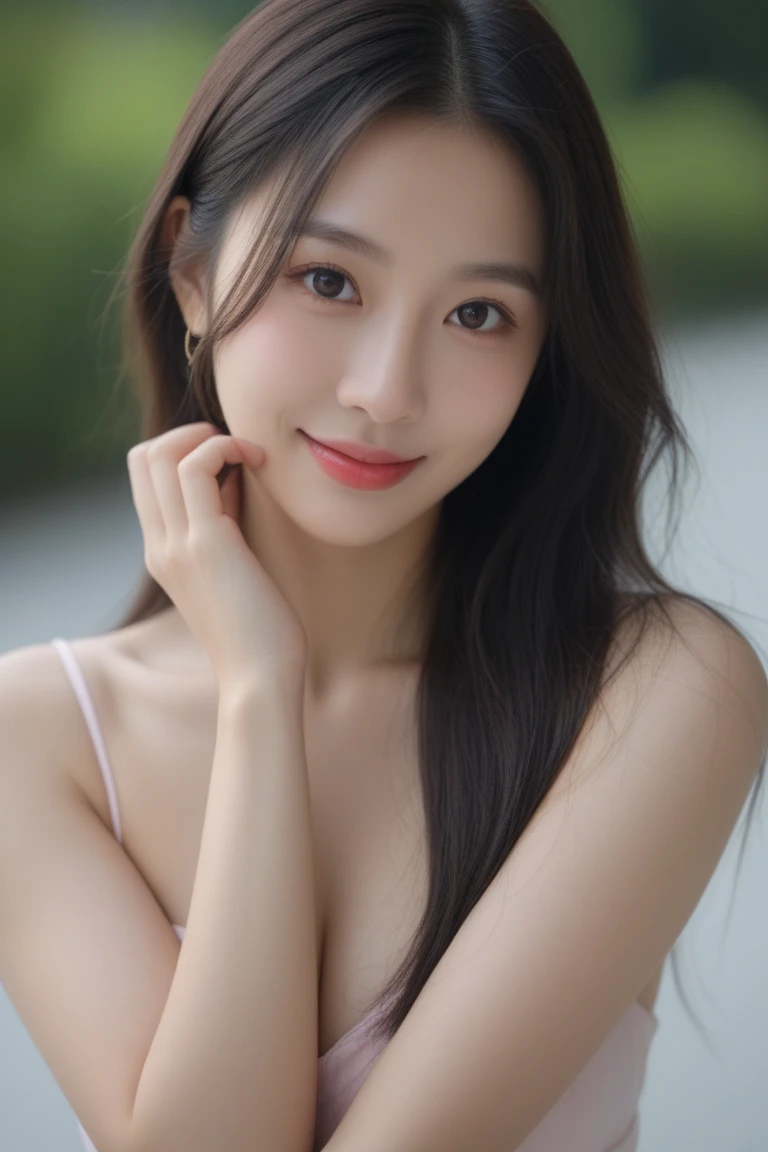 masterpiece、highest quality、figure、 Very detailed、Fine details、 High resolution、8K Dende Wallpaper、Perfect dynamic composition、Cute 19 year old college student、pretty girl、Beautiful face in every detail、Detailed and cute eyes、Textured skin、A modest smile、Shortcuts、Small breasts、Spring Parka、Bold sexy pose、
