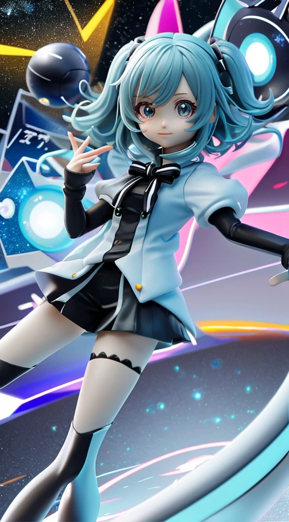 Anime characters on a tablet on a black background, Live2D Virtual Youtuber Model, render of a cute 3d anime girl, 3d anime girl, a-Pause, Anime-style 3D, Pause(Raise the hand + Happy), Anime VTuber Full Body Model, anime Pause,, Android Heroine,, Perfect android girl