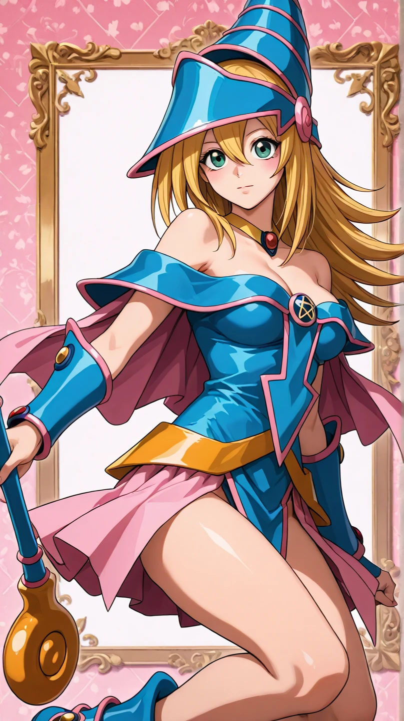 Cinematic scene, hero view, dark magician girl, yu-gi-oh! <lora:dark_magician_girl_xl_v3:1>, action pose, masterpiece, best quality, high quality, absurdres