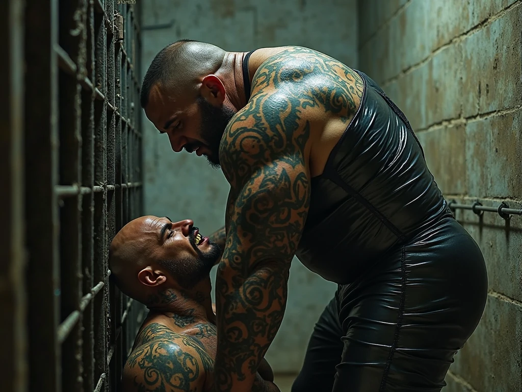 Realistic Professional photography, nude men covered in black tribal tattoos, bending over, spreading legs, showing loose open assholes and big butts, urinating while riding on top of huge African American hairy bearded middle aged football players engaging in intense anal sex orgy. All Shooting semen and urine from orgasms.