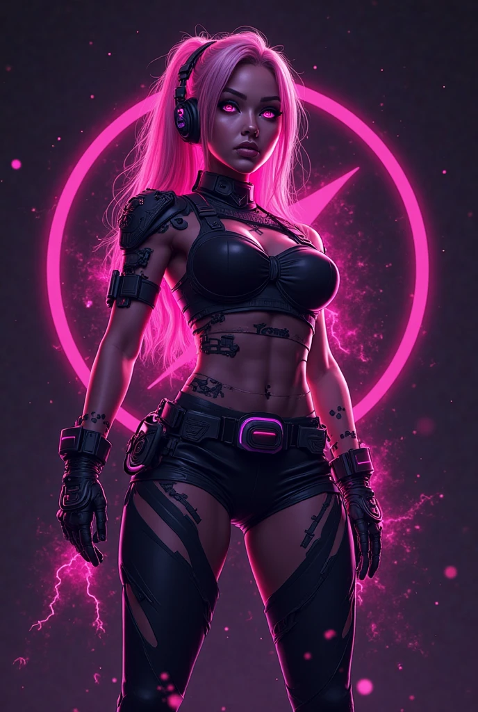 there is Margot Robbie, black neon streaked hair, hair in pony tail, 3 d neon art of a womans body, neon-noir background, cyberpunk femme fatale, seductive cyberpunk dark fantasy, cyberpunk strip clubs, cyberpunk 20 y. o model girl, oppai cyberpunk, banner, high definition cgsociety, cgsociety masterpiece, trending on cgstation, kda, random hair, nice ass, back to camera, gigantic breasts, cleavage, (high detailed skin:1.2), 8k uhd, dslr, super lighting, high quality, film grain, high res, highly detailed, hyper realistic, beautiful face, beautiful body, beautiful eyes nose lips, alluring expression, very bold, upper visible, full body photo, standing legs apart, pale translucent glowing skin, most beautiful face, cute, (well defined pubic hair:1.2)), (dark plain black background:1.4))