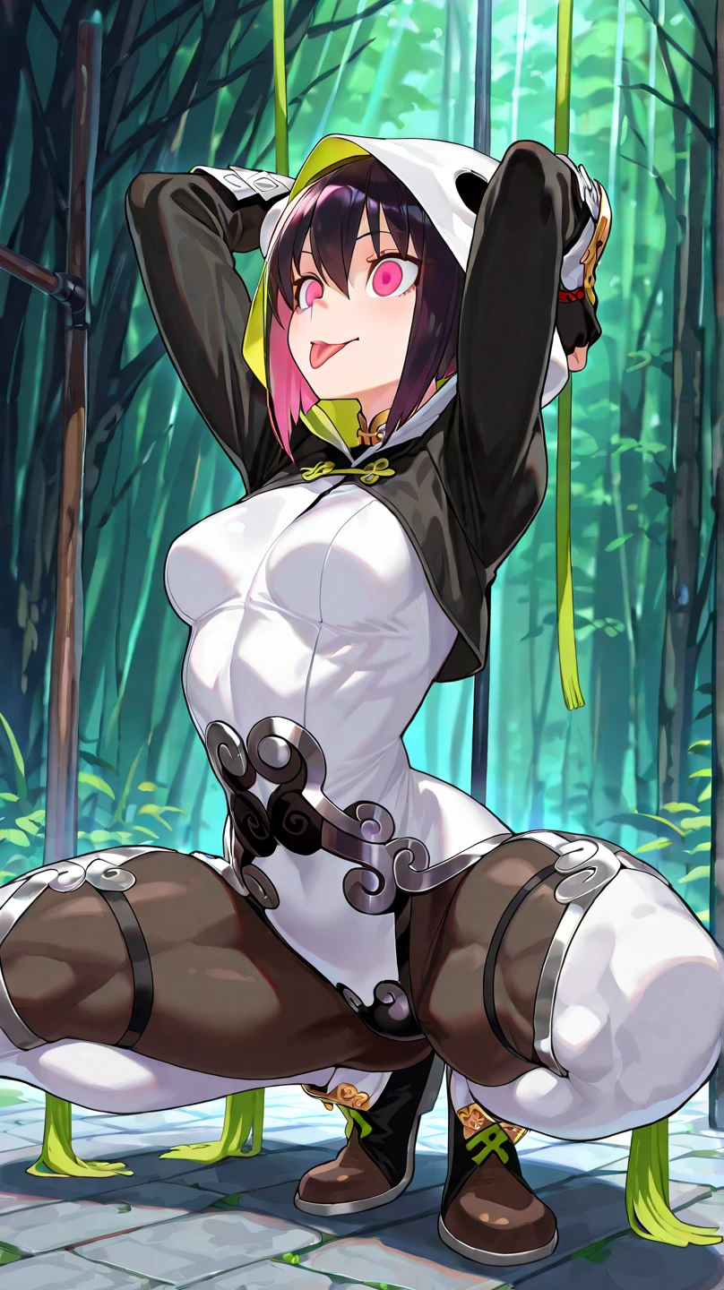 ((Arms behind head)), Dynamic Pose, Squat, squat, Daytime, Outdoor, camel toe:1.4、erect nipples:1.3､(((long gloves:1.3)))、brown loafers、oil skin､Latex black calf length socks、Open your thighs wide to the left and right､squat on the ground、show off your crotch to the viewer, ((enamel bondage:1.3、sit, spread your legs:1.3, arm behind head ))、12 years old、absurd、bob hayne hair、flat lighting、elevation angle、sexy pose、highest quality、Complex、surreal、perspective, very detailed, detailed background, shape、1 girl、alone、small breasts、light smile, embarrassing, blush, Poolside, (Sweat), (vapor)
