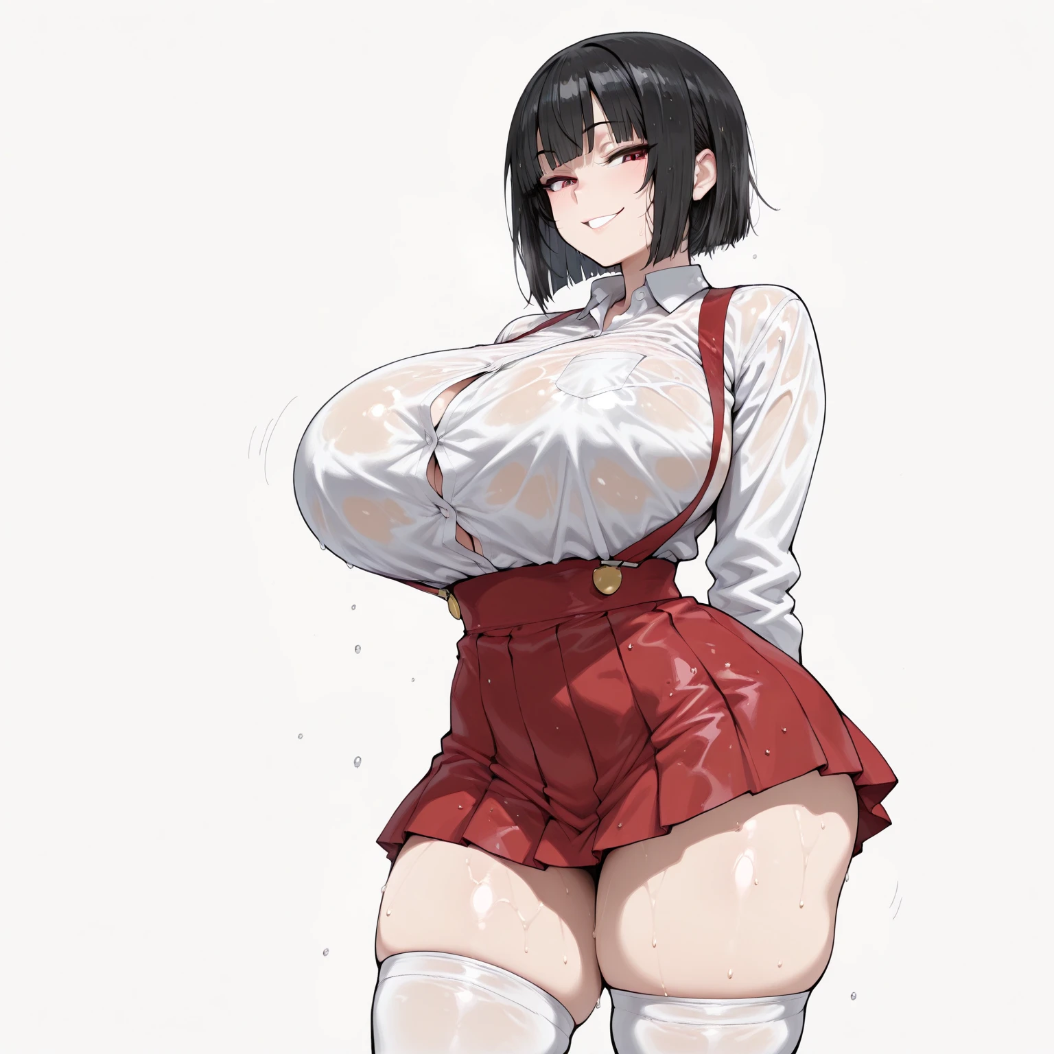 One Girl,Precise five fingers,{Knee-high socks}、(((Wide Hips)))、 (((plump and thick thighs)))、((Big Ass))、(Big Breasts) Embarrassed look,whole body、Long Hair、Sexy pose,Black footwear、Black Hair、blonde、Short skirt、