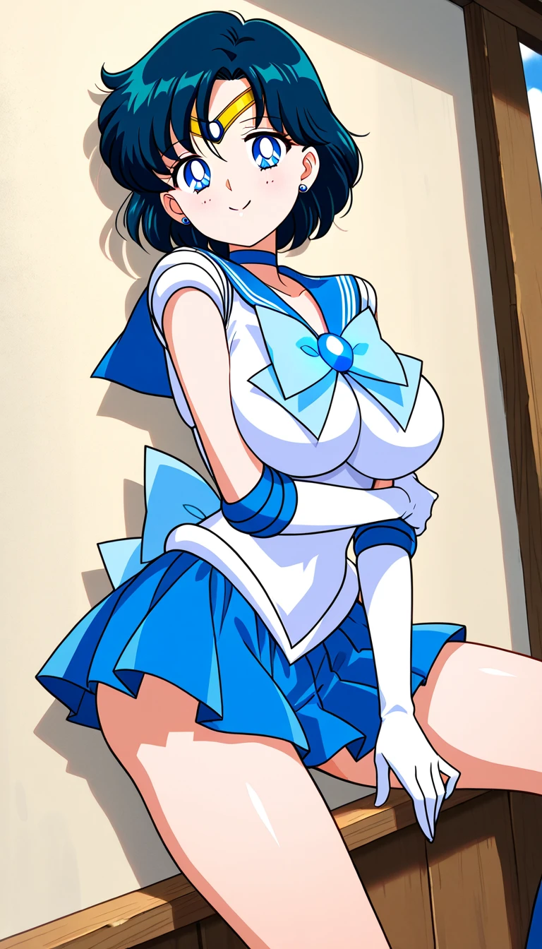 masterpiece, Highest quality, High resolution, Realistic, Show more1, tiara, Sailor Warrior Uniforms, Blue Skirt, Blue sailor collar, tiara, bow, Knee Boots, choker, White gloves, ((blue choker)), elbow gloves, jewelry, Earrings, Pleated skirt, Deep blue hair, At the bed, Angle from below, ((Spreading pussy:1.3)), (Showing nipples:1.3), On all fours