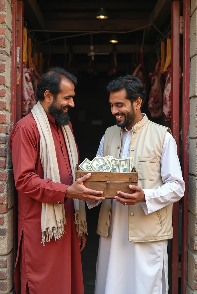 An imam sahib and a farmer working in a common field farm farmer giving a bunch of fruits to imam sahib in their background a mosque surrounded by green fruit fields farm above their heads written donate to the poor and needy in Bengali