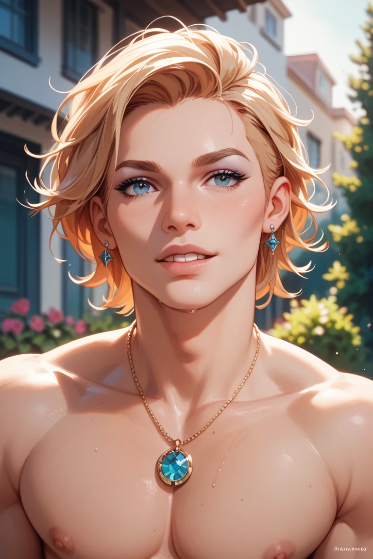 A blond longhaired femboy with growing 
