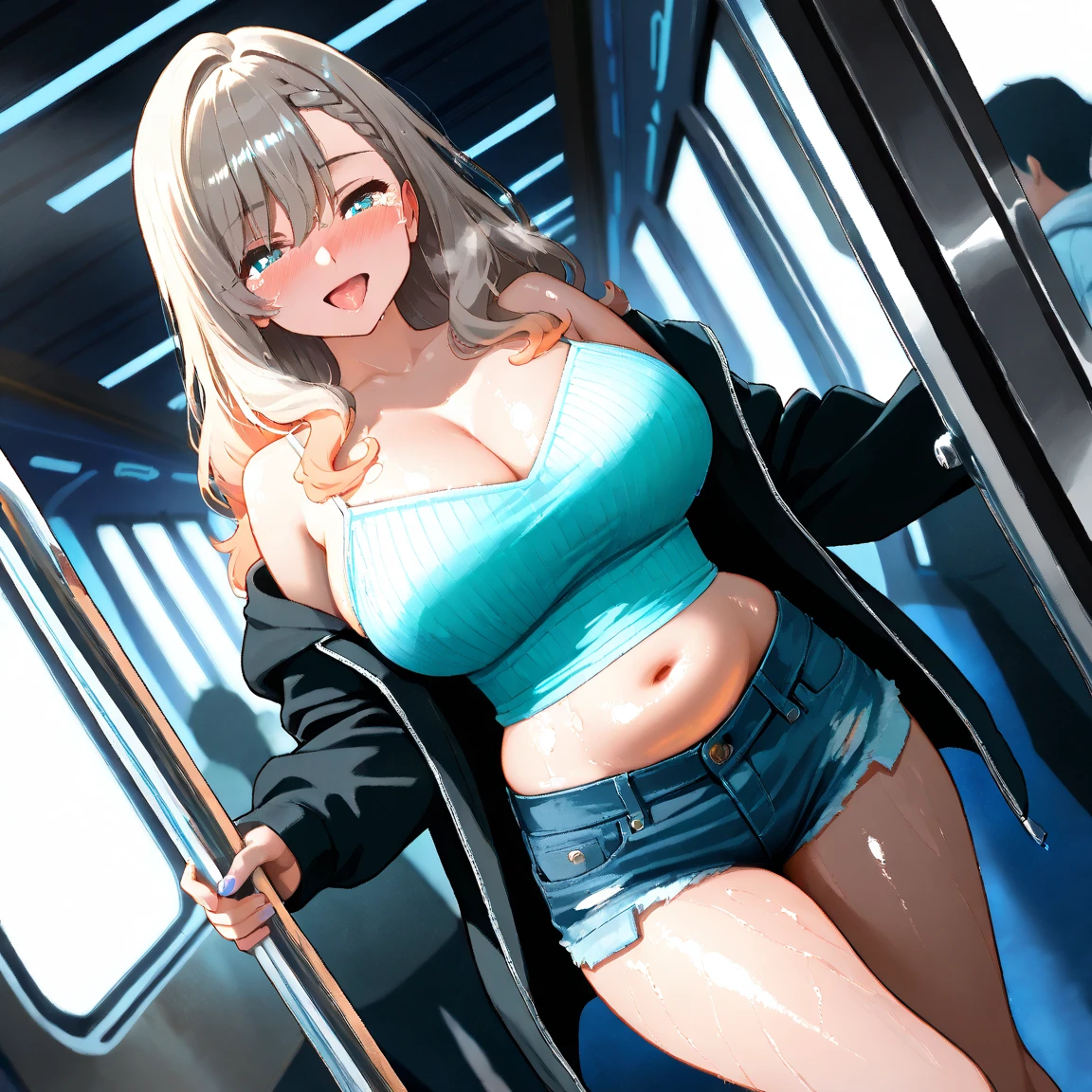 Cinematic lighting、Highest quality、Inside a public phone、A high school girl pulls down her see-through panties down to her thighs、Leg spread、Glare、I almost took my panties off、Torn 、Sweaty、Sweat、Holding panties in your hands、Give me your panties、Large Breasts、