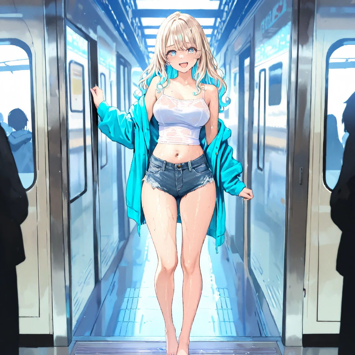 ボロボロのcamisole,Torn clothes(camisole),(Underboob),Damage shorts,Tattered shorts,Open button