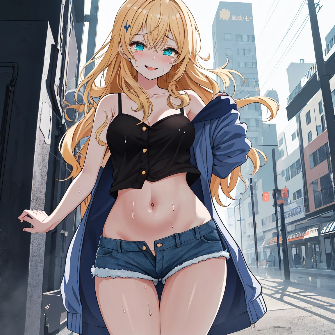 ShirakawaRuna, 1girl, blonde hair, multicolored hair, bangs, one side up, long hair, blue eyes, hairclip, jewelry, earrings,gyaru,large breasts,,volumetric lighting, best shadows, , portrait of stunningly beautiful girl, suggestive sexy eyes, Delicate Beautiful attractive face With alluring Blue Eyes, Sharp Eyebrows, Blush, Smirk, Lovely Big Breasts, Short Blonde Hair with colored streaks, Blush Eyeshadow, Thick Eyelashes, Soaking Wet Clothes And Hair, See-Through Tank Top, Open Navel, white panties, Cloudy Rainy Sky, Standing At The Rural Village Bus Stop In The Pouring Rain, Village Gravel Road, Looking Up The Sky, Puddle Water, Rainy Foggy Rustic Scenery, (Highest Quality, Amazing Details:1.25), (Solo:1.3), Brilliant Colorful Paintings



volumetric lighting, best shadows, cute sexy girl, naughty face, short blonde hair with colored streaks, colorful hair, suggestive sexy eyes, detailed blue eyes, small nose, evil smile, smirk, lips, blushing hard, neck, collarbone, large breast, huge-breasted，pornographic exposure，cleavage, wide hips, lustful look, (highest quality, amazing details:1.3), (solo:1.3), 独奏, masterpiece, colorful, (extremely detailed 8k CG)

(Wearing：oversized yellow t shirt, yellow shirt, sweatpants comfortable indoor clothes)

(Background：indoors, sofa, living room, couch)
