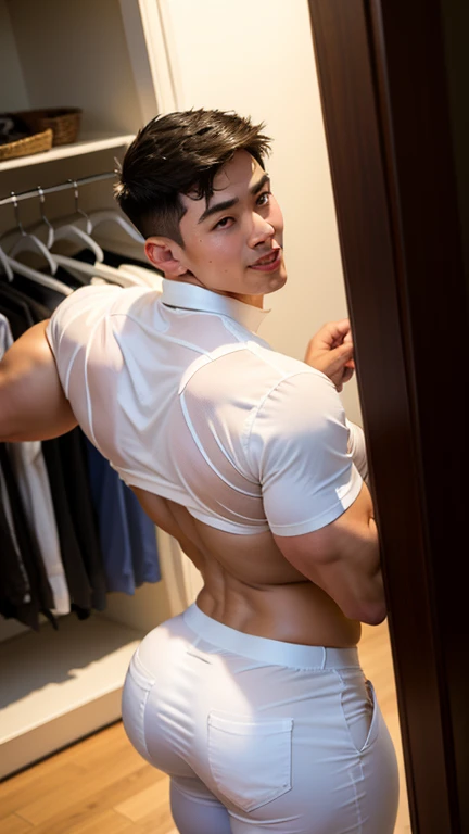 (masutepiece,High resolution,ultra - detailed:1.0),1(Boy ,robot boy ),Perfect male body,Look at the camera,Delicate eyes and delicate face,extremely details CG,Unity 8k壁纸,intricate-detail,solo person,Detailed face, ( extreme tight high waisted white bodysuit), (extremely small size bodysuit squeeze out the side belly),Best Quality, hands visible, Beautiful and delicate blue short hair:1.5 , full length shot(fls) , big thighs , big fat hips , insane details, hyper details , photorealistic , only male , handsome boy , fat buttock , puffy nipples , 16k resolution , ultra-high clarity , hyperrealism, uhd,. K-pop idol , whore , slutty whore , swollen nipples , defeat , grins ,thick thighs, thick fat booty. Fat buttocks , male , gluteal fold , buttocks lift , (bare thighs ) , (bare chest ) , ( thick bottom ) , realism , hyper realistic ,  ( thick hips ). , standing ,( put your hands behind your head) , super tight , super handsome boy , male , gynecomastia , fatty hips , fatty buttocks, sexy , eroticism , nsfw , side belly fat , sexy slutty whore , nasty bitch , (photorealistic) ,  ( epic realism , epic photorealistic ) , grins , smirk , smile , shy , blushing 
