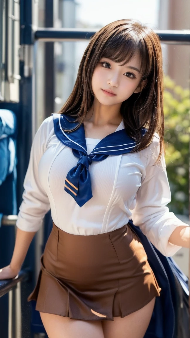 (masterpiece:1.2, highest quality), (realistic, photorealistic:1.4), beautiful illustrations, (natural side lighting, movie lighting), beautiful thighs, Front view, 1 girl, high school girl, 15 years old, perfect face, Cute symmetrical face, shiny skin, ランダムなカラーのsailor suit、
(random hairstyle、blonde), Big eyes, long eyelashes chest), thin, expensive、
beautiful hair, beautiful face, fine and beautiful eyes, beautiful clavicle, beautiful body, beautiful breasts, beautiful thighs, beautiful feet, beautiful fingers,
((High-quality fabric, sailor suit, navy pleated skirt)),
(beautiful scenery),Are standing, (smile, Superior, open your mouth), (((skirt lift, Panties and pantyhose are visible)))