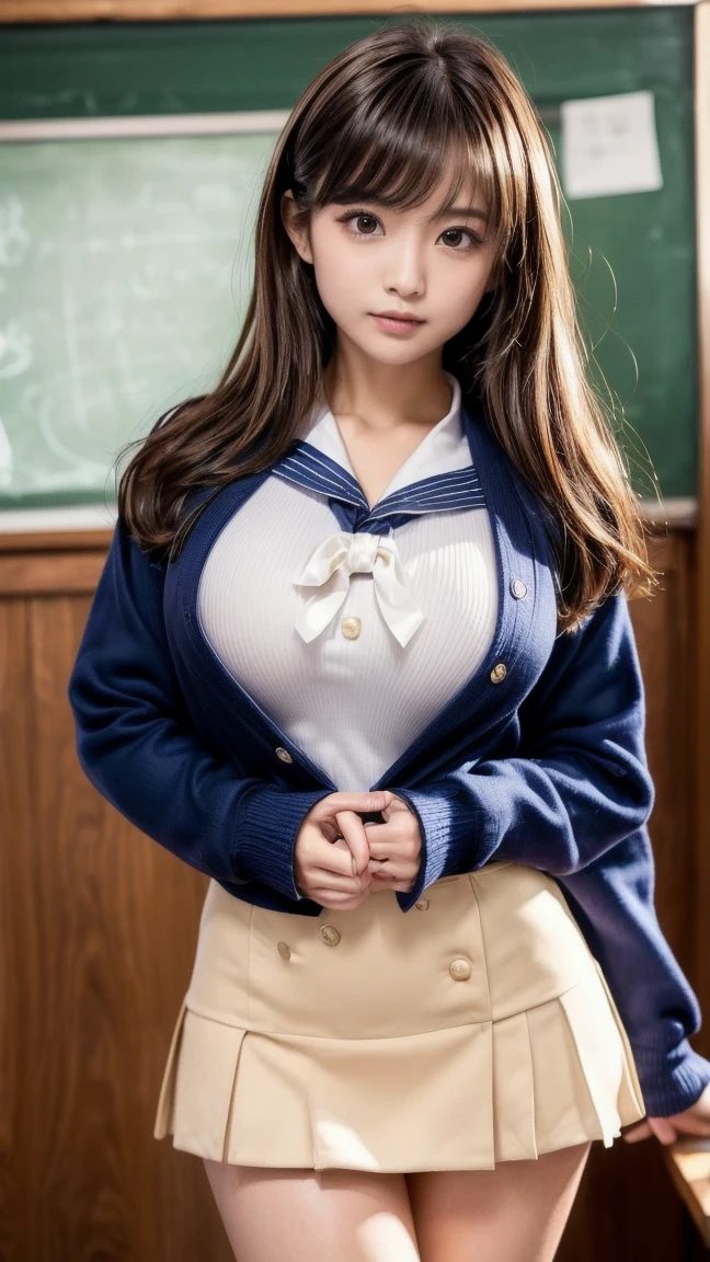 (8K、to be born、Professional、Highest quality、masterpiece:1.2)、(Genuine、Realistic:1.37)、Very detailed、(18-year-oldの女性のポートレート)、(expensiveest Detail Skin:1.2)、(expensiveest detail face:1.2)、1 female、18-year-old、Black Hair、Long Hair、expensive 、日本の高to be bornセーラー服の、The wind blew up her pleated miniskirt...., Light blue lace panties exposed.)、In the classroom