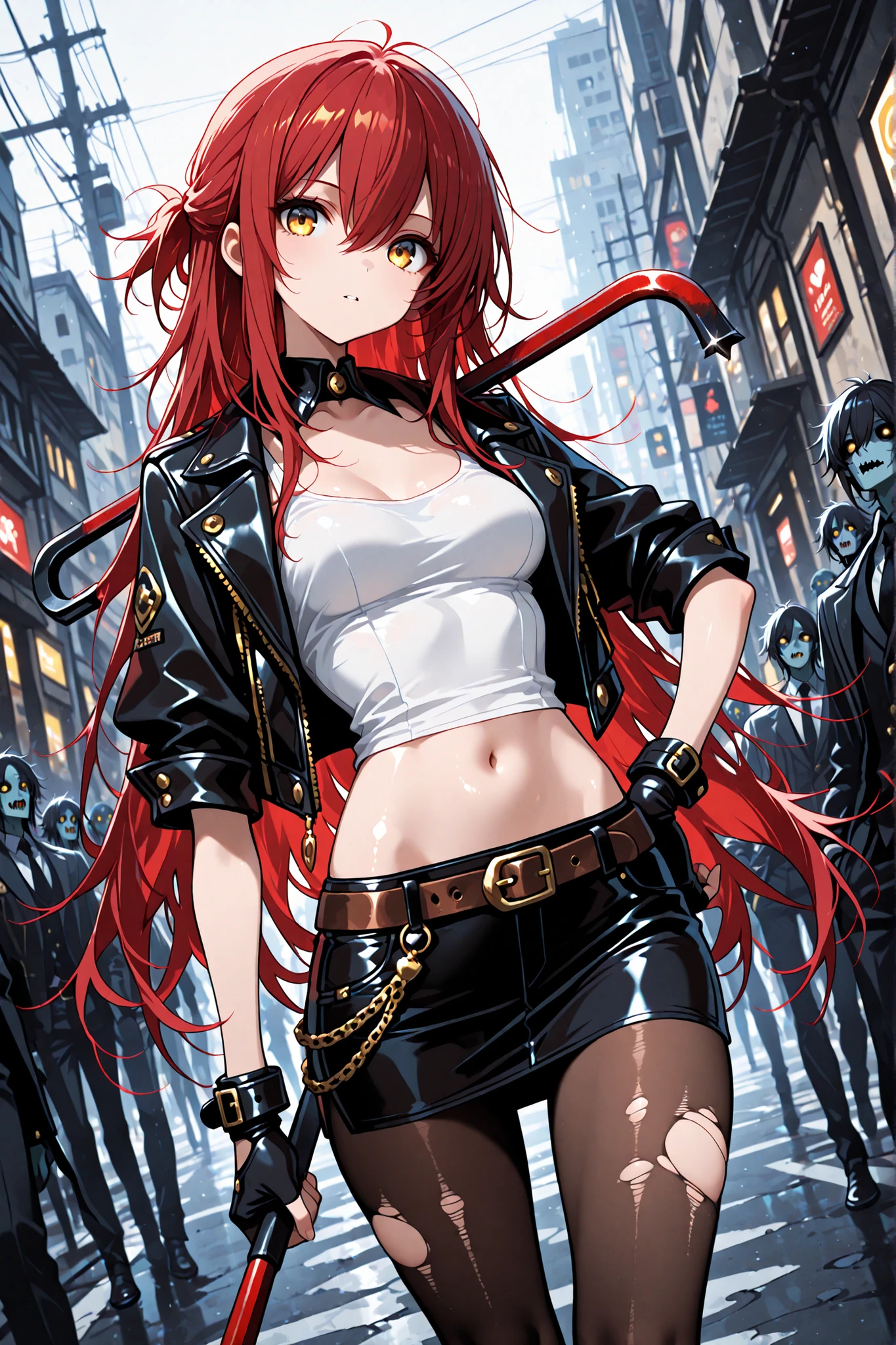 Gothic redhead with pentagram tattoo black anime woman skirt --auto