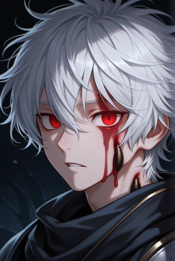 (Artwork, best quality:1.2),Blood海风格 , Full body profile, battlefield,1 boy,White hair,Blue Eyes, Injuried,Seriously injured,fighting,,Frowning,Angry man,, Sharp Teeth,Clench your teeth, Wear a white collar shirt, (Blood_exist_clothing:1.2), 浑身是Blood,Blood淋淋的,The tie is black, Black pants, Wear a black windbreaker,contour,on the road,Smoke,躺exist地上,,best quality, 8K, , detailed, ((Art)).