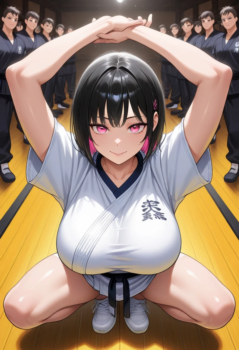 mastute piece,Best Quality,insanely detailed,8k cg,nsfw,
(shoot upper body:1.3),
(1girls:1.3),standing,looking at viewr,body in front,(arms behind back:1.4),(Judo uniform:1.3,doges:1.3),judo:1.3、BREAK,
blush,shy,(ecstasy face),(trembling:1.2),BREAK,(light purple hair:1.3),
BREAK,
perfect breasts,perfect teats,(open mouth:0.9),(large breasts:1.2),
(judo dojo),judo道場、