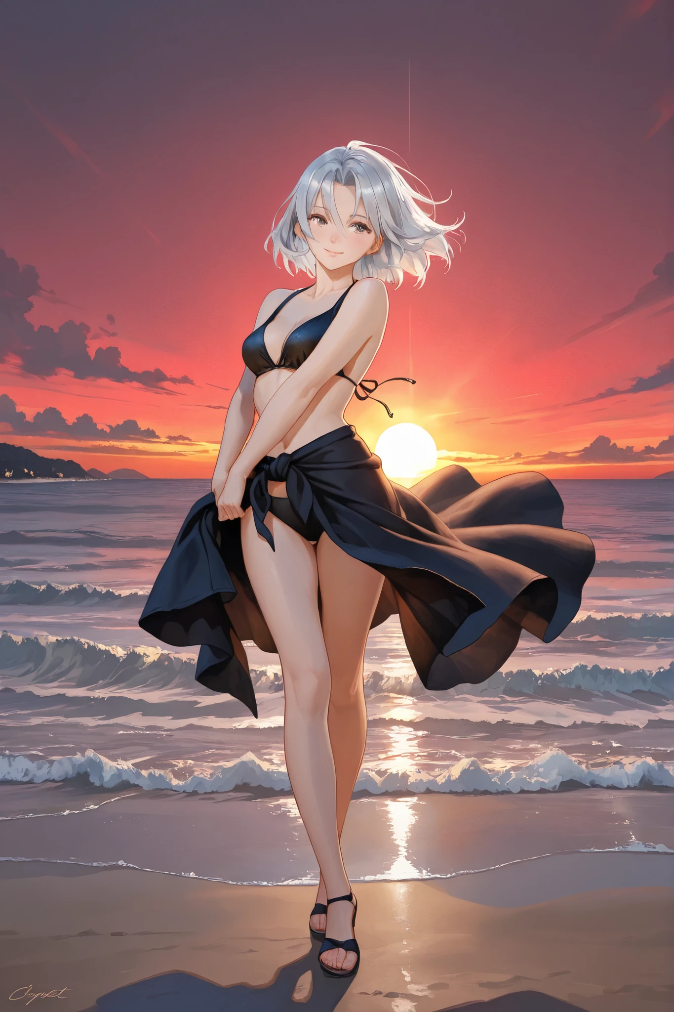 God quality,  anime moe artstyle,best anime 8k konachan wallpaper,badass anime 16k,perfect anatomy, (Please draw A girl in a off shoulder bikini walking on the beach. :1.3),break, 1girl, (Solo,Loli,child,12-year-old:1.5),(dark tan skin), Full limbs, complete fingers, long hair, silver hair,  androgynous charm,flat chest, Small butt, groin, Small eyes,finely detailed beautiful red eyes,Ponytail, anklet, sun hat, in the rural beach. break,ultra-detailed,high resolution,super detailed skin, professional lighting,(sexual illustration:1.2),