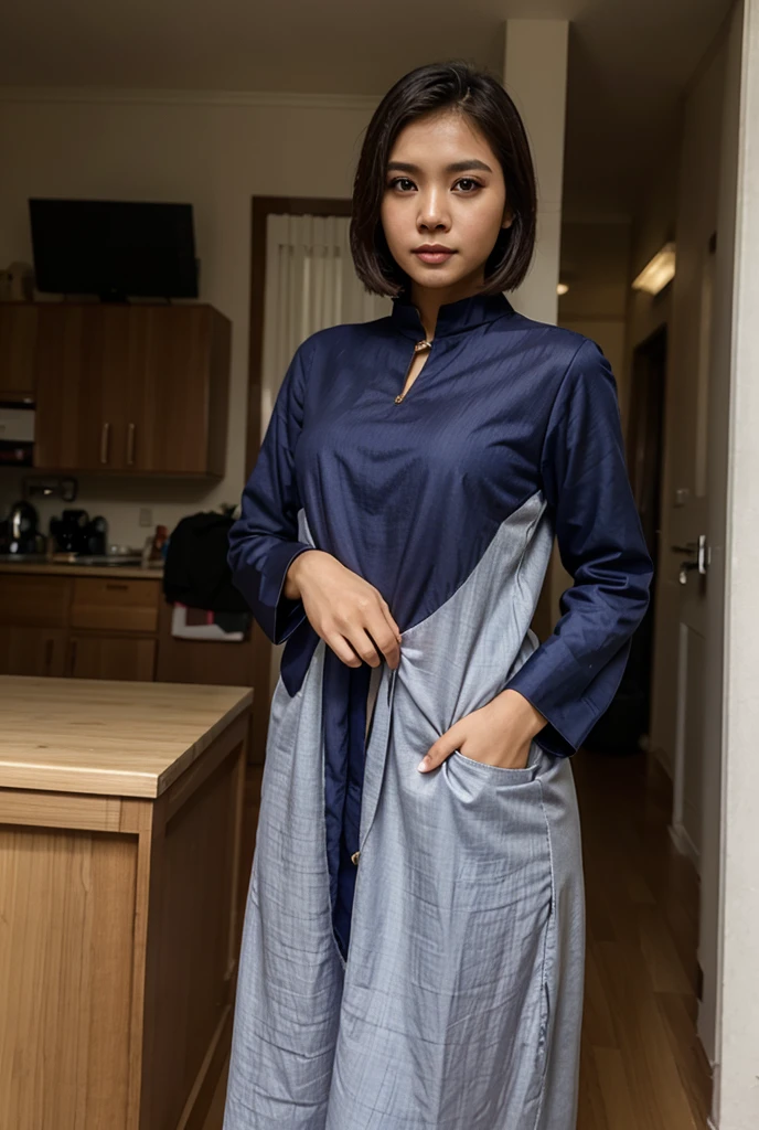 A indian gril black hair   dress blue colour kurta   at    dring colddrink 