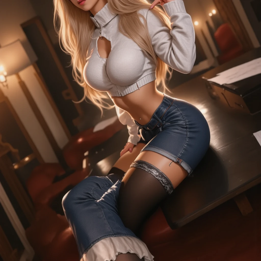 ulzzang-6500-v1.1,(raw photo:1.2), (photorealistic:1.4), beautiful detailed girl, very detailed eyes and face, beautiful detailed eyes, ridiculous, incredibly ridiculous, huge file size, super detailed, high resolution, very detailed, best quality, masterpiece, ((t-shirt)), illustration, very detailed, CG, unified, 8k wallpaper, amazing, fine details, masterpiece, Best quality, very detailed CG unified 8k wallpaper, face light, movie lighting, 1girl, 16 years old, long white hair, side split, (big breasts), (no panties)), (with glasses), (dynamic pose), (sexy pose), ((camel toe))), (half), ((pantyhose)), ((black hip skirt)), (bent knees)))))