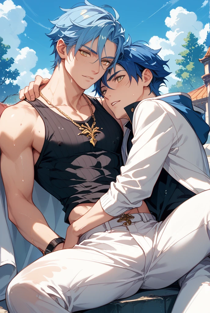 ((Melhor Qualidade)) Homem nuo musculoso, hentai, estilo Anime, de cabelos longos ruivo, NSFW, cara de excitado, com orelha de cachorro, com rabo de cachorro
