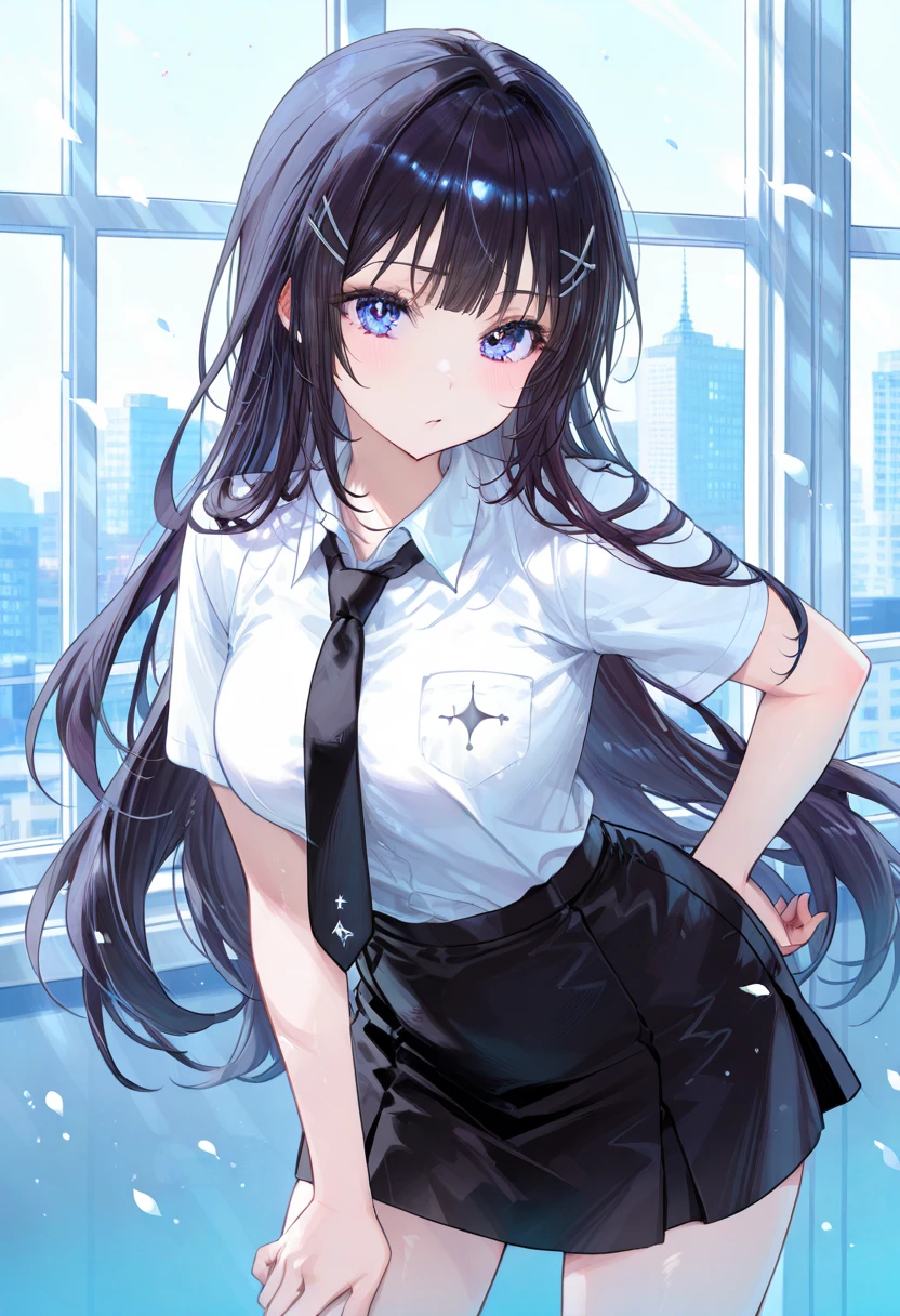 School uniform, white shirt, pantyhose, pleated skirt, tie, rabbit ears, mayijan, faint smile, mid_breats, best quality