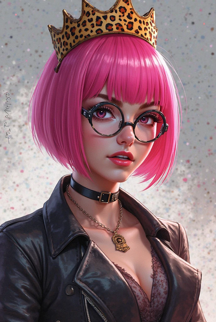  Brown hair, cyberpunk, pink hair,  breast, split, сексуальны,, and also wear round black glasses.  ((show your hard red nipples))