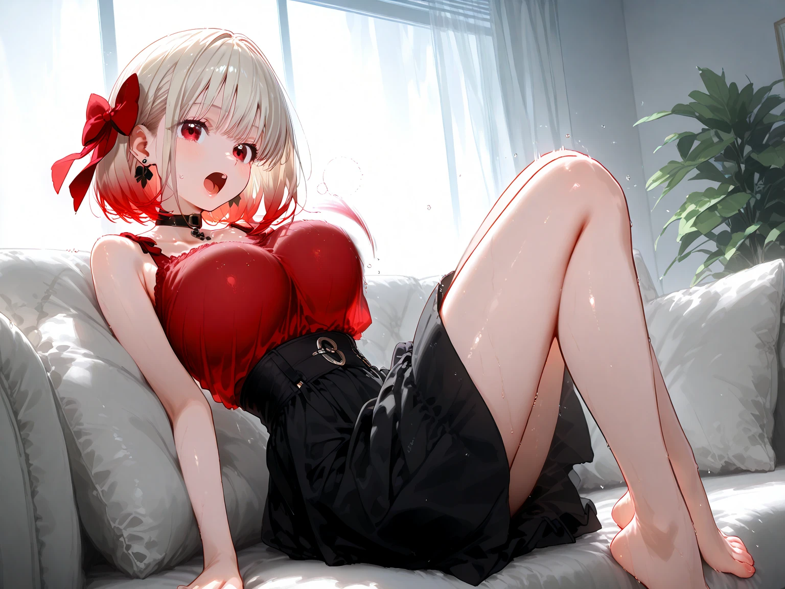 1girl, large breasts, nsfw, nude, lace gloves, upper body, tongue out, (ahegao),
short hair, bob cut, blonde hair, bangs, red hair ribbon, red eyes,
(masterpiece, best quality, ultra-detailed, highres, absurdres), (sidelighting, lustrous skin, finely detailed beautiful eyes),
large breasts, nsfw, nipples, spread legs, nude, topless, lace gloves, lying, lace trim, ((panties)), pantyhouse,
bloom, (shine), lighting, snow, <lora:lycorisRecoil_chisatoV10:0.5>, restaurant, red_ribbon, hair ornament,