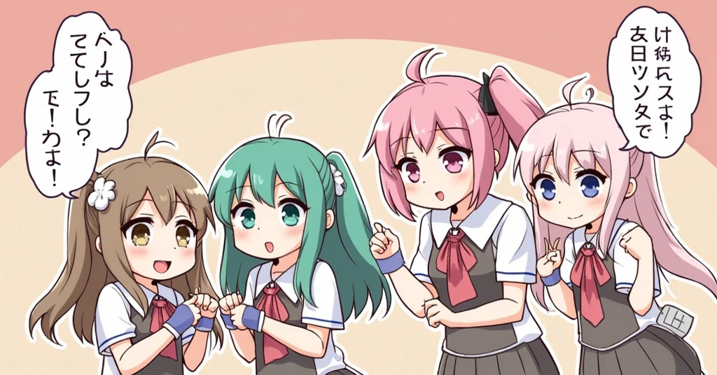 (best quality:0.8) perfect anime illustration, mischievous rebellious group of friends at the tennis court