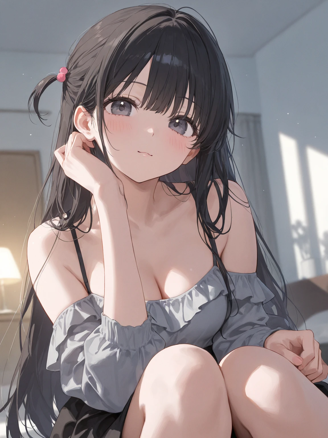 ((masterpiece, best quality, ultra quality, high quality, hyper detailed, intricate detailed, perfect anatomy, shiny skin)), ((upper body:1.2)), (three women are posing for a camera:1.4), (indoors, bed, pillow:1.2), (Lift up your camisole), (full nude:1.4), (smile, shy, red cheek, blush:1.2), (Open your mouth:1.6), (Stand in line) , brown hair, blond hair, navel, jewelry, looking at viewer, necklace, long hair, short hair, Abdominal muscles, straight hair, bob cut, blunt bangs, silky hair, hair clip, hair band, hair ribbon, one-length haircut, ducktail, outward curled hair, French twist hair, twintails, side ponytail, single braid, wavy hair,
