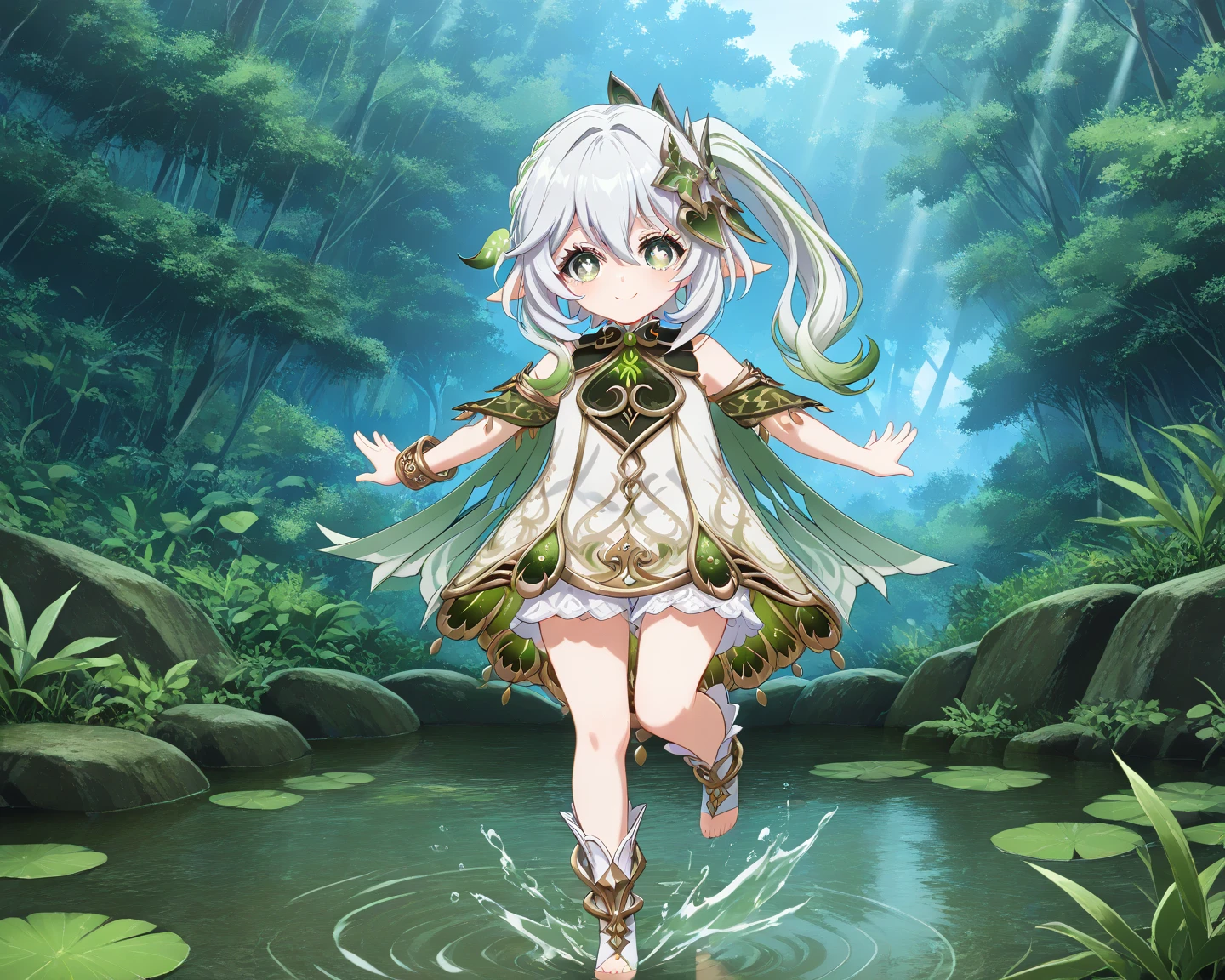 beautiful, peaceful, forest, smiling, skirt lift, bottomless