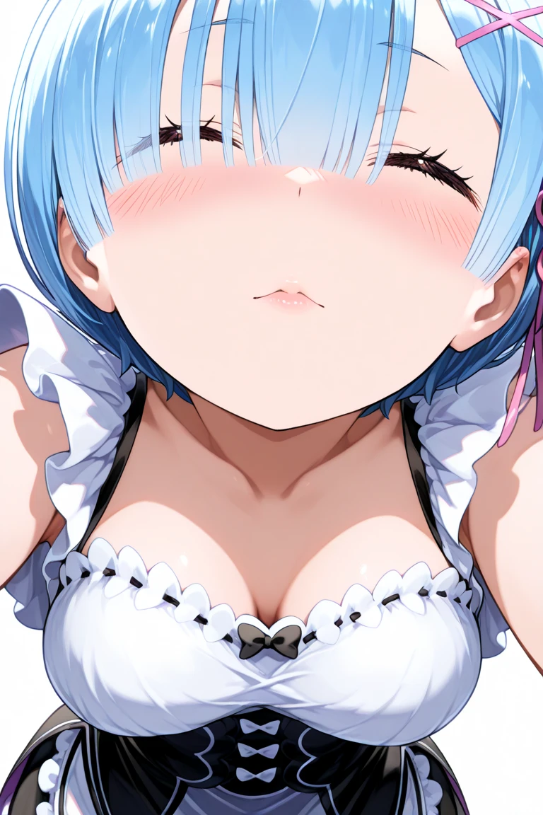 Highest quality, Very detailed, masterpiece, Ultra-high resolution, 8k, Embarrassing, blush, Lovely, Close one eye, Tears in the eyes、Open your mouth, Drooling, (Put your arms behind your head), (Maid), Cleavage, Crop top , One girl、Rem, Big Breasts, Absolute area,(torture chamber),(Handcuffs on both hands)、Raise your arms above your head、 (Hands tied to the wall)、((Cum on face))、 ((ejaculation)),stick out tongue, man, penis、fellatio,
