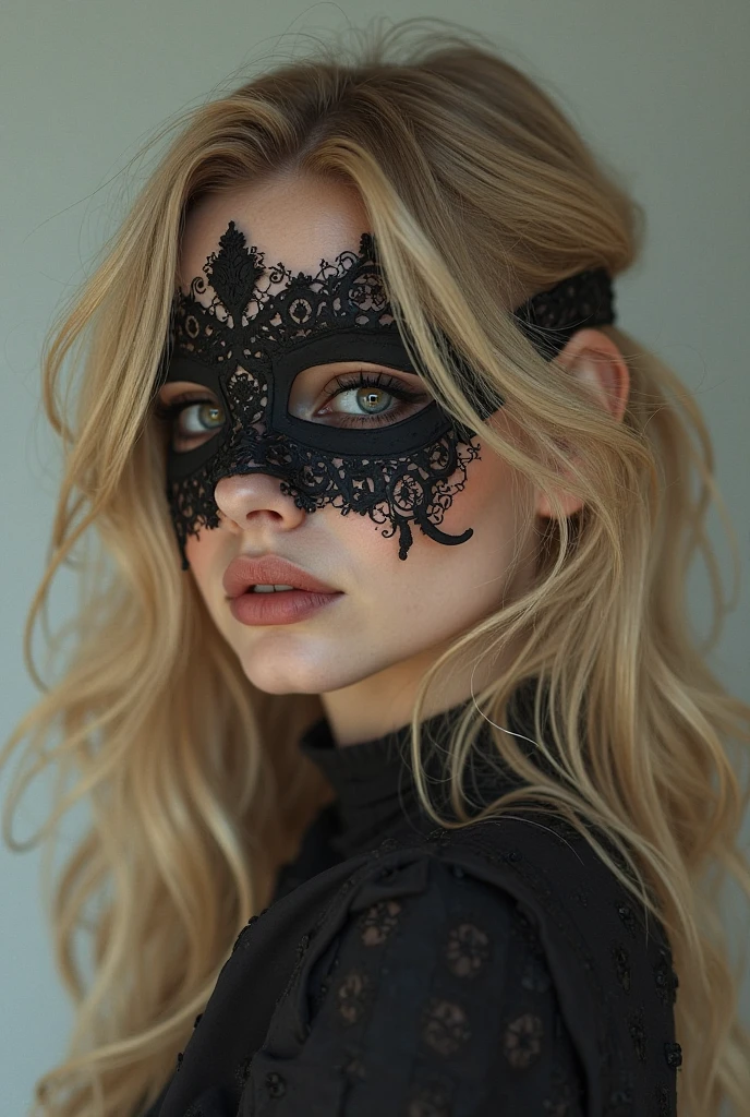 portrait shot, 1girl, vampire, white dress, fantasy, medieval, sexy, wearing a lacemask, <lora:lacemask_v2:1>, wearing a leather jacket, blonde hair, short hair, (white_shirt:1.2), outdoors