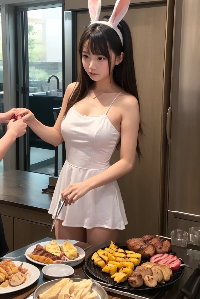 NSFW、Panoramic viewing angle、 Real、Breas、Mastepiece、It is high resolution.、Photo woman、Detailed digital illustration、Wavy Long Hair、Folded ponytail、Detailed eyes、Shiny Hair、((Naked in ann:1.6))、Very beautiful woman、Black eyeshadow、The eyes are double、Normal chest、Bust A cup、high resolution、high quality、Detailed background、((Very crowded restaurant:1.4))、((Two Arms、Four fingers、One thumb))、((Two Legs、Four fingers、One thumb))、Very beautiful woman、masterpiece、(A kind smile:1.3)、(((Having sex with a boy cng from the side:1.6))),(((Creampie:1.6))),(((g pussy with penis:1.6))),(((1.6))),