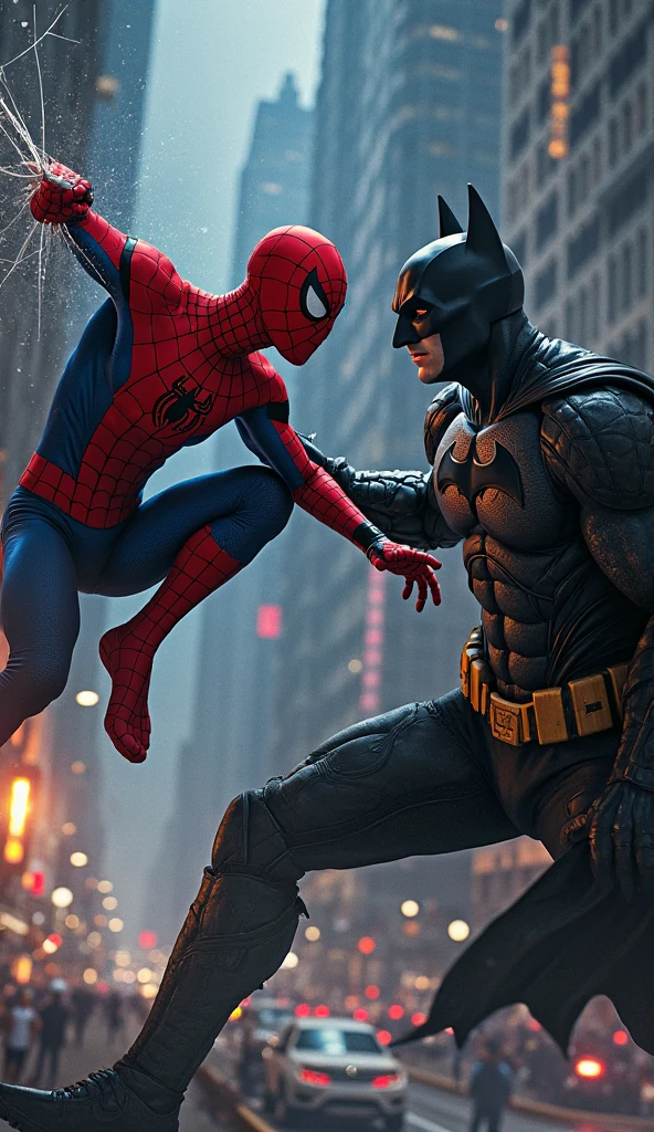Batman helping Spiderman over the wall, they both fell on their faces