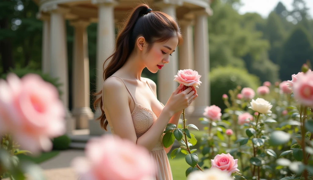 Flowers fill the walls，(Best lighting:1.2，Cute Chinese girl:1.2，[White dress:1.3]，full full body，Beautiful dance moves，Wearing a pink long silk bandeau dress，Colorful flower wall，Poster level，Flowers on the walls are not crowded，Elegant and colorful:1.1，Bright and moving:1.1，[Ultra-detailed:1.2+Dynamic pose+Delicate:1.2]，)，Large breasts，Pout，The sides are flanked by five-colored flowers，On the walls are pink hydrangeas，Rose flower，Small colored chrysanthemums，The background wall is a wall of flowers predominantly pink