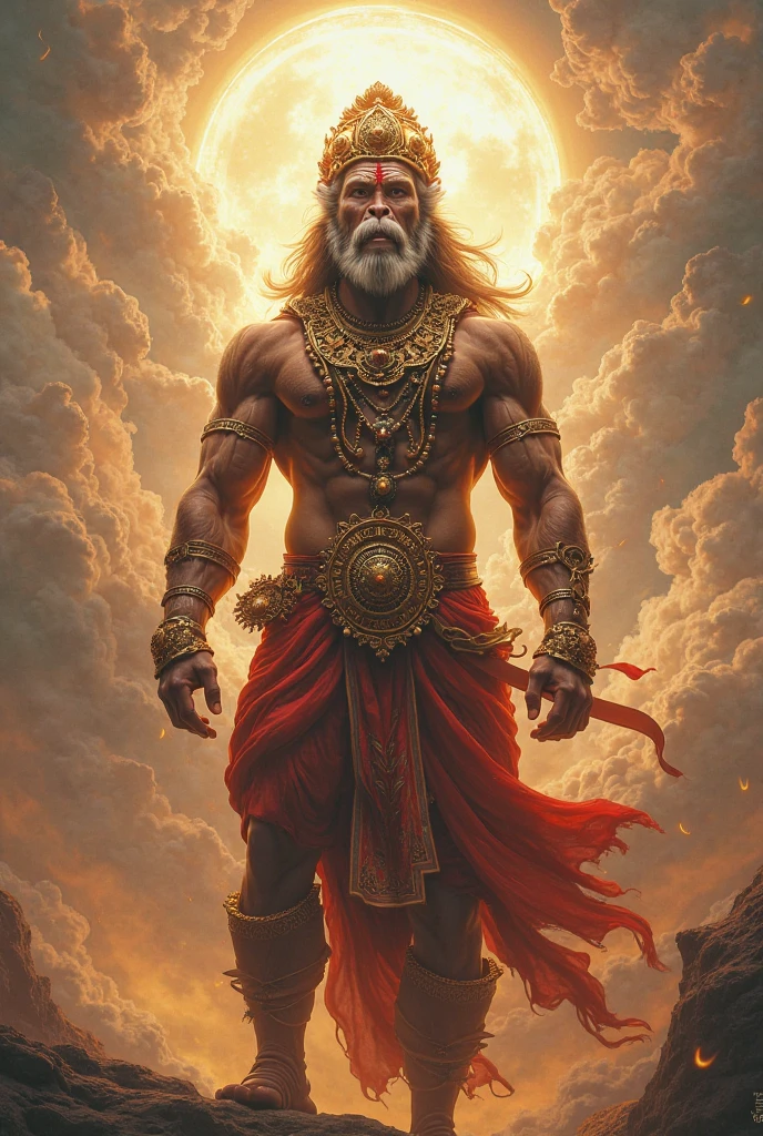 Hanuman ji in anime with too many gold ornaments with their gadha