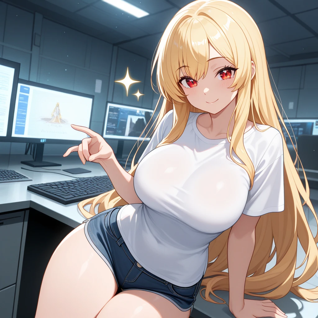 (((fullnude)))、((((seduce with sexual services))))、((((sitting and spreading her legs))))、((a blond))、beautiful Girl、((((feel shy))))、Large beautiful breasts、cleavage of the breast、A slender、オマンコ、(((((Seduction while being shy)))))、(((s Office)))