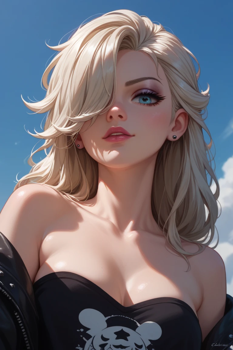 ((extreme big closeup on the large breast. Cleavage.)). An ultra hot gorgeous European woman.age 23.blonde hair. Black Sheer lace half cup bra.outside. Heavy rain day dramatic light. ((Black storm clouds).