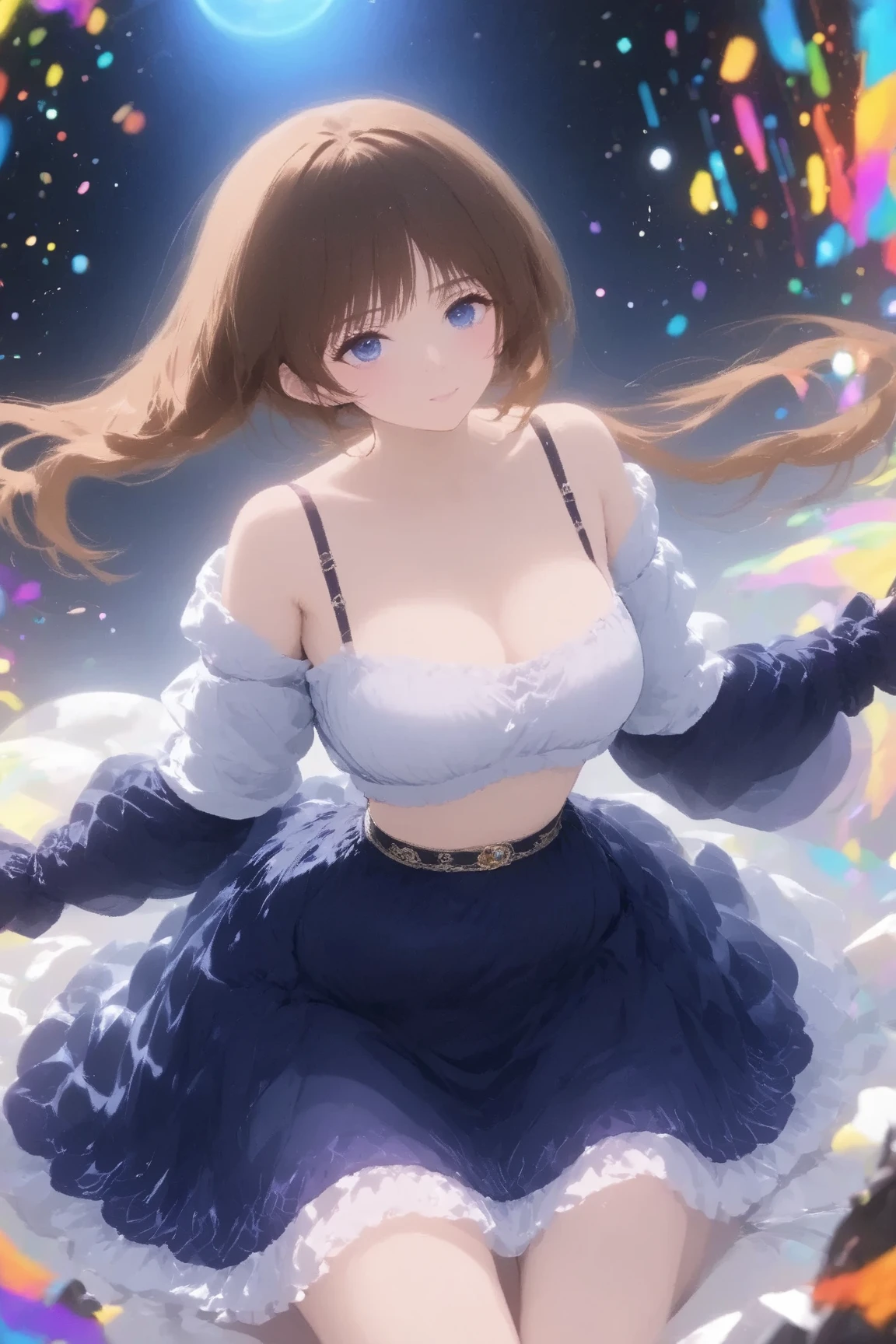(Tabletop.highest quality).(Dynamic Low Angle、Hair blowing in the wind、Fluttering Dress、beautiful spotlight). (CG paintings with impressive detail),(A perfect image).(Idol Live、Idol Song、Proud of the costume、Presenting to the audience、Sexy Dynamite)、Comic Strip.shape.1 girl.Detailed face、Kirara Jump、Perfect body.(glamorous、Big Breasts、Plump)、Beautiful thighs、Beautiful belly、Perfect Face.Delicate face、Raise your arms、Proudly、Pull your chin in、Traditional jewelry decoration、A girl wearing a shining, luxurious idol dress、Overexposure、bikini、(Beautiful fashion that shows off belly and bare legs)、Breast flash、Rough skin、Long Hair、(Bunny ear girl)Bunny ear girl、((Beautiful brown eyes)).Delicate and beautiful eyes、Beautiful eyes with light、Shiny Hair、Reflected Eyes、Embarrassingly.(Looking at the audience:1.3).(Red face:1)、8k wallpaper、Bold full shot、reflected light、Most detailed、Complex、Delicate background、Rough skin、Fine skin、(Super Resolution)、mini skirt、Chirarizum、(whole body、Beautiful whole body statue、Voluptuous body)