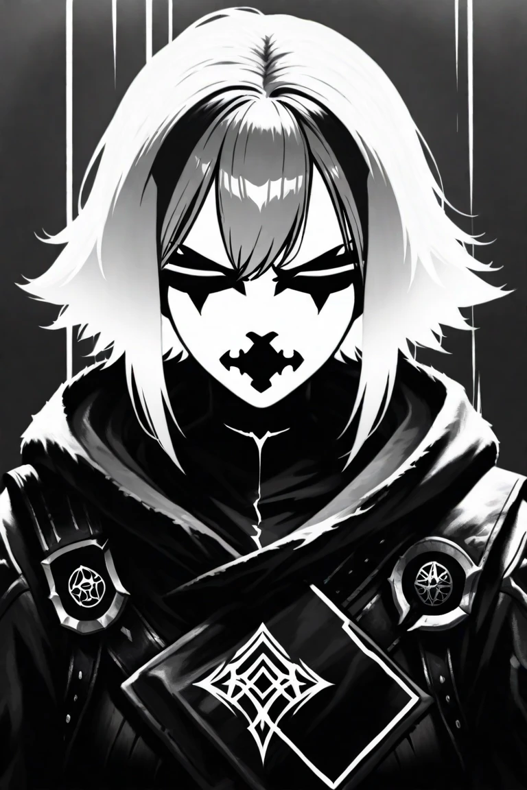 ノートを手に持つ、v5lcn style,Ink Art,(highest quality,Tabletop:1.2),(Black and white comic core:1.1),(extremely high contrast),Dark ink,One Girl,Shadow on face、8K,solve,high school girl,Sailor Suit,
