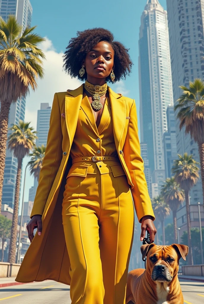 A stunning black woman with caramel-toned skin confidently strolling through the streets of New York City, embodying the chic and stylish vibe of Carrie Bradshaw.