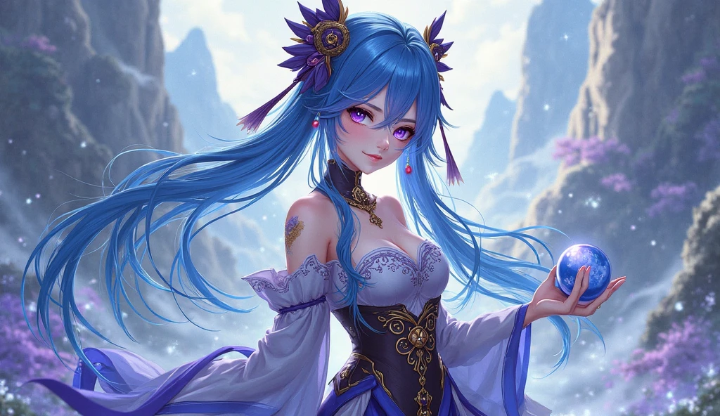 One woman,Western Dresses_blue,Western Dresses_Long Length,hair_semi-long,巻きhair,hair_blue,eye_light blue,Lady,full moon,A lot of butterflies are fluttering_green,diamond shaped earrings_light blue,Sitting,