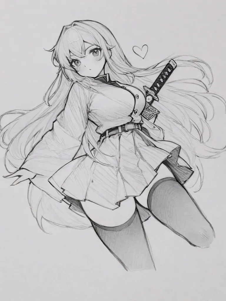 Drawing of a girl wearing a short skirt and jacket, Thick black line drawing, small curvaceous loli, Clean anime silhouette, Perfect lines, Bold draft, Line!!, Kitagawa Marin fan art, outline sketch, High-quality sketches, High quality sketch art, Anime style painting, thick outline, comic drawings, Inspired by Shirou Masamune