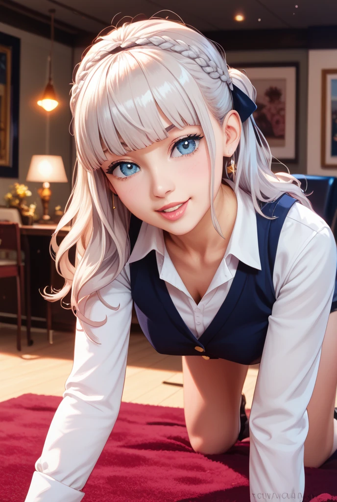 full body,high school girl uniform,(random porn pose),silver hair,(tanned skin:1.2),(Thin type:1.5),(large breasts),(random hairstyle:1.2),(Highest image quality, (8K), Ultra-realistic, Best Quality, High quality, High Definition, high quality texture, high detailing, Beautiful detailed, fine detailed, extremely details CG, Detailed texture, realistic representation of face, masterpiece, presence)