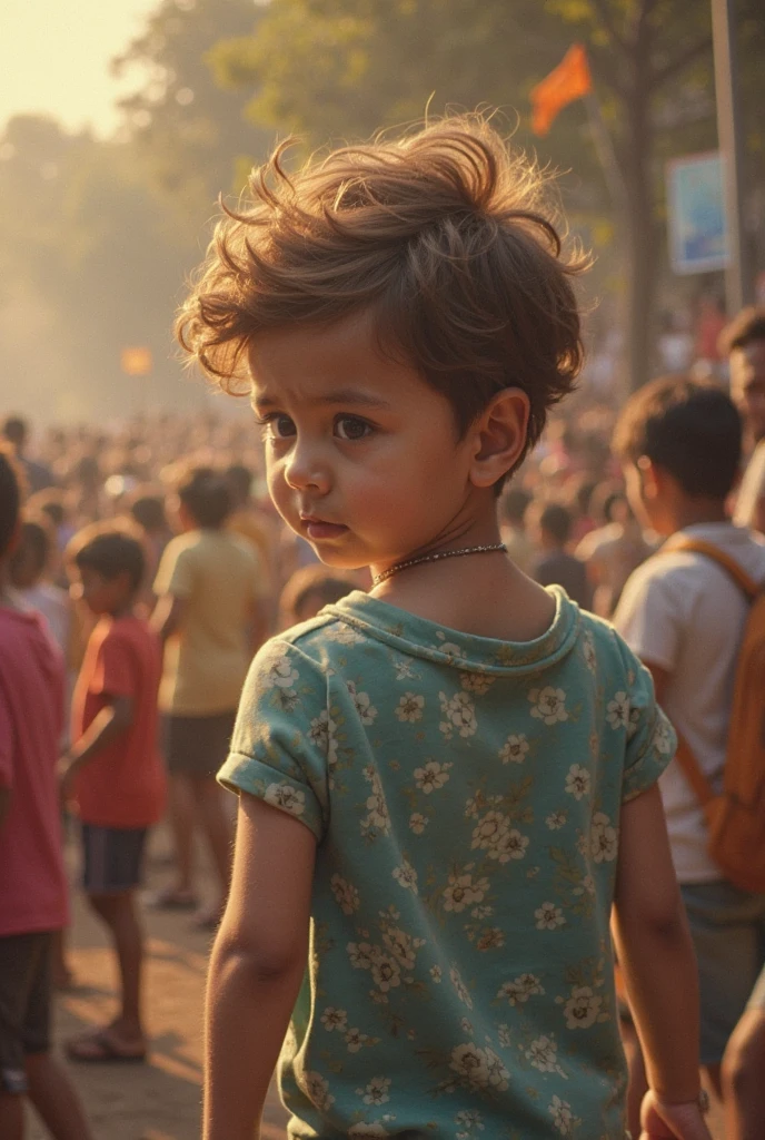 menino: Miguel, cerca de 5 anos de idade, Cabelo curto no estilo Disney, olhos azul, no lado de fora de casa, olhando pra cima
