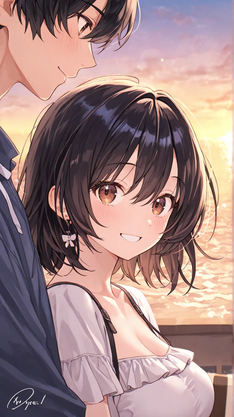 One girl,Nozomi、The whole body is shown、slender body,ideal ratio body proportions,Gentle expression、smile、blush、Shyness、(Sex,vaginale,1 boy,penis),See-through string bra、bottomless,night、Ocean、beach,Illuminated by lights、A complete depiction of the human body、masterpiece, Highest quality, Game CG, ultra detailed、highres、extremely detailed CG