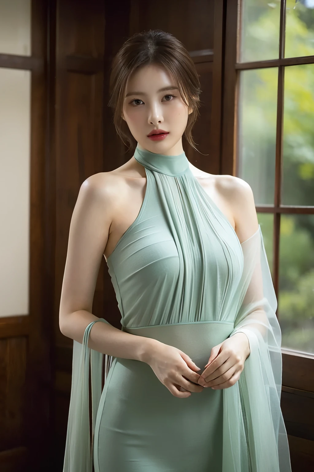 (NSFW),Light green long dress, sexy dress print), Chinese dress, 1个Giant Breast Girl, long whitr hair, of shoulders, of arms, ((upper legs)),(humongous large breast),((Side breasts)), The upper part of the body, (tmasterpiece, high qulity, Best quality at best), (Colorful),(delicate eyes and face), volumettic light, Ray traching, Bust photo ,extremely detaild的 CG unified 8k wallpapers,Alone((Fly petaleadow with flowers) Skysky, blue-sky, and the sun was shining brightly, optic, fanciful, Windy, magic sparks, Outdoor activities, Chinese courtyard, green plant, blossoms