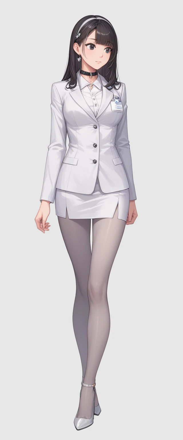 ((masterpiece,best quality,8K,high resolution)),((character concept art)), 1 female, noble, Old money atmosphere, supermodel, fashion model, 35 years old, (long blonde hair), blonde hair, (fair complexion), Ultra-fine eyes (blue eye color), extraordinary gorgeous, grace, charming, clever, calm, Perfect body ((Slim and curvaceous)), ((intricate details)), Super delicate hand details, super fine fingers(((Ten fingers))), Wearing a white blazer、White shirt and white pants (stand still), (full body display), ((Show the whole body)), (No logos on background), (No logo), ((solid color background)), ((solid color background)), (((empty background)))