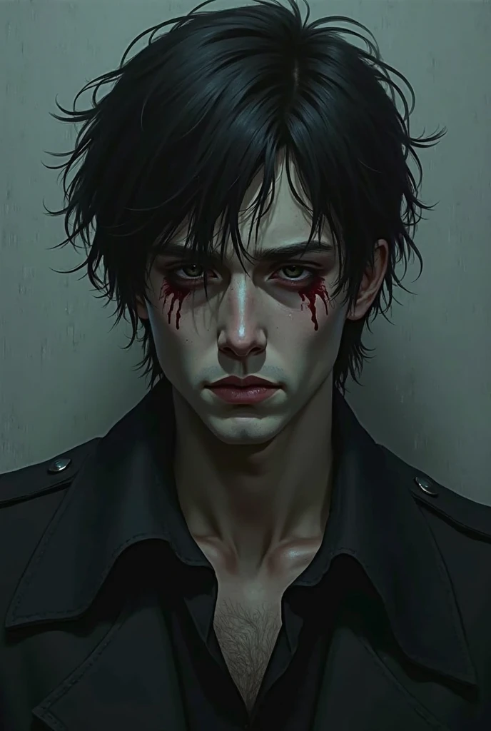 A masterpiece of the highest quality and the finest beauty, featuring a man with a scratch on his eye (1.2), His eyes are red, the shape of his pupils is lined like an animal.
