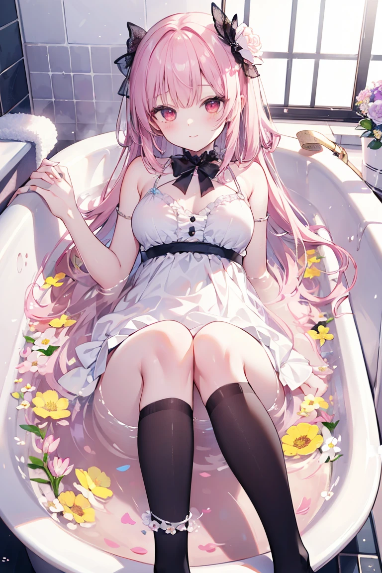 White silk hot spring cat ear girl long legs jade feet,Pink miniskirt,long whitr hair,hair messy,Wide buttock,turning around,The large,Blushlush,,wetted skin